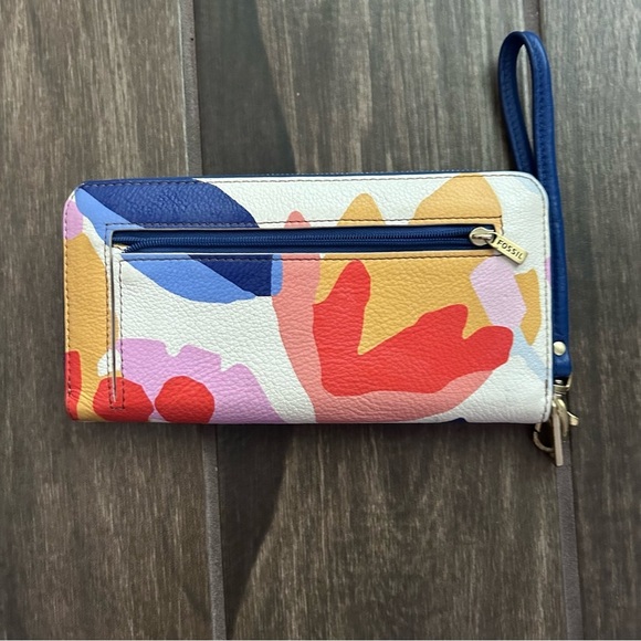 Fossil Sydney Leather Wristlet Leaf Print Zip Around Wallet - Picture 4 of 6